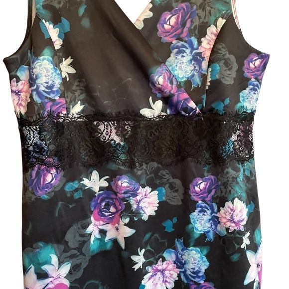 Ricki’s Black/Purple/Blue Floral Sheath,V-Neck Sleeveless-Lace Trim Size 14 - Picture 5 of 9